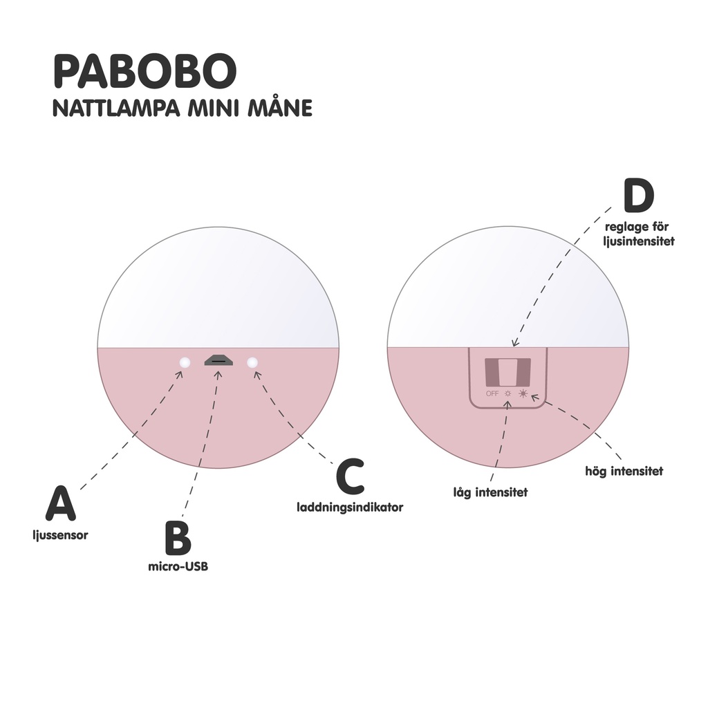 Pabobo Nattlampa minimåne-rosa