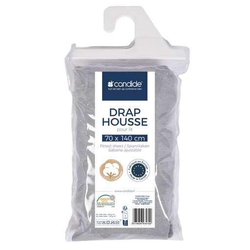 [3275056959214] Candide Dra-på-lakan Bomull Grå 70x140cm