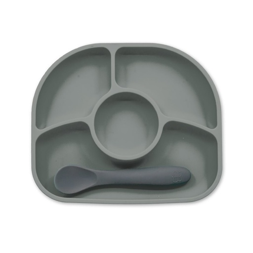 [842084000213] bblüv Tallrik antispill + Sked  Grå