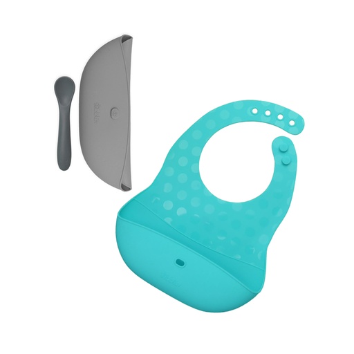 [842084000329] bblüv Haklappstallrikar + Sked - Aqua/Grå